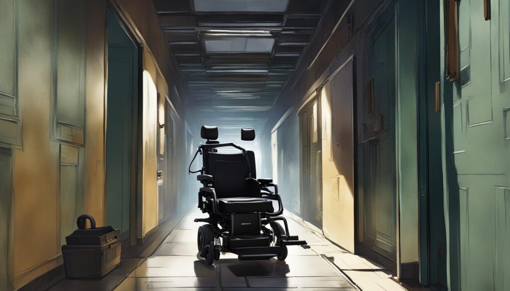 電動輪椅在狹窄空間中進行轉彎和通過通道的示意圖
