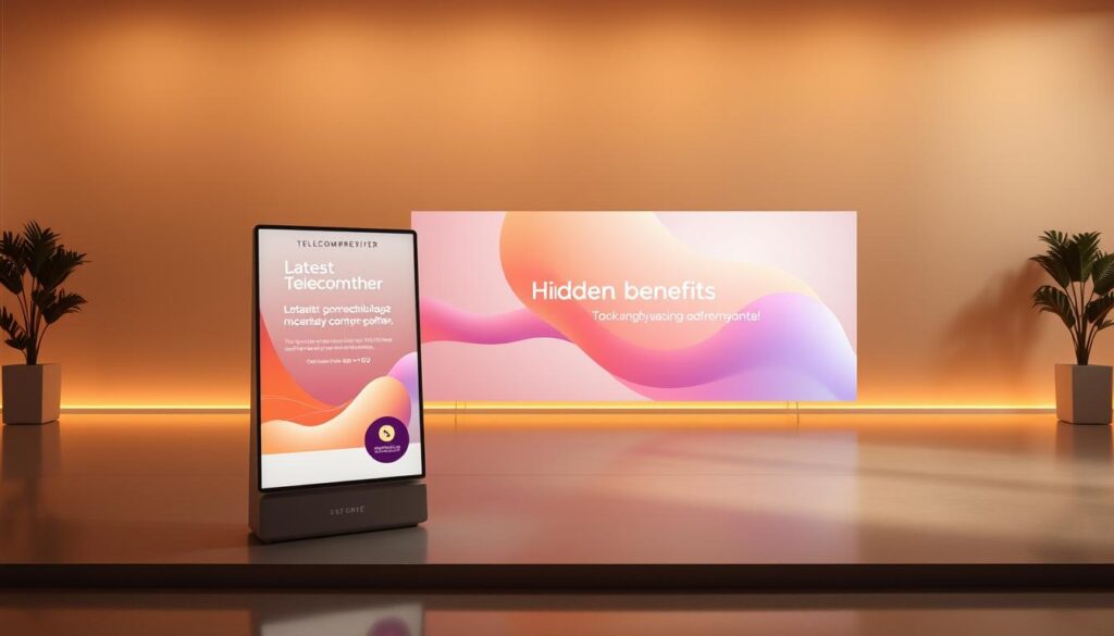 A tranquil scene of a Telecombrother promotional display featuring a sleek, minimalist design. The foreground showcases the latest Telecombrother promotional offer, with a clean, modern aesthetic and soft, warm lighting. The middle ground features a stylized, abstract representation of the "hidden benefits" of the promotional offer, using gentle gradients and organic shapes. The background is a serene, neutral environment, allowing the Telecombrother branding and promotional content to take center stage. The overall mood is one of understated elegance and sophistication, inviting the viewer to discover the hidden advantages of the Telecombrother offer.