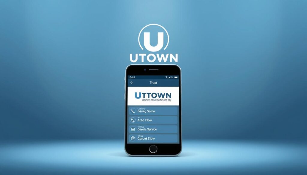 A sleek, modern illustration depicting the official verification channels for UTown Entertainment City. In the foreground, a minimalist smartphone display showcases the UTown website and customer service contact options. The middle ground features a stylized UTown logo, conveying trust and legitimacy. The background subtly blends shades of blue and gray, creating a calm, professional atmosphere. Lighting is soft and diffused, with a focus on clean, uncluttered design. The overall composition aims to instill confidence in the viewer while highlighting the available official verification methods.